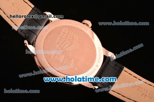 Vacheron Constantin Metiers D Art Miyota OS2035 Quartz Rose Gold Case with White Dial and Black Leather Strap - Click Image to Close